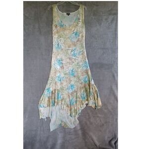 Komarov Dress Sz L Crinkle Mermaid Fairy Charmeuse Vneck‎ Flounce Flowy Ethereal